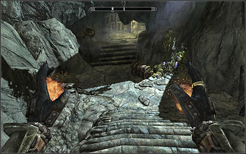 Return to the top highest level of the construction and search the southern part of the room for a path leading east (screen above) - Staff of Magnus - p. 3 - College of Winterhold quests - The Elder Scrolls V: Skyrim - Game Guide and Walkthrough