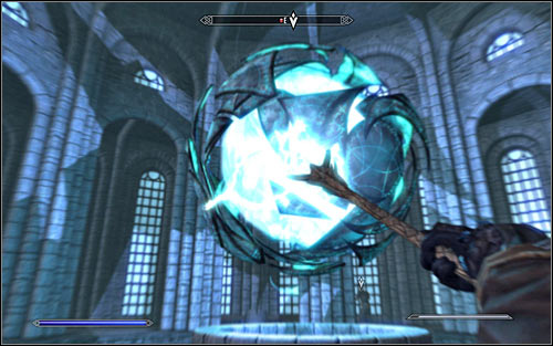 Lack of living allies won't be the only difficulty in this fight, as Ancano will in the beginning draw power from the Eye of Magnus, therefore being immune to your attacks - Eye of Magnus - College of Winterhold quests - The Elder Scrolls V: Skyrim - Game Guide and Walkthrough