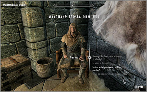 Return to Odmund, speak with him and return the amulet (screen above) - Onmunds Request - College of Winterhold quests - The Elder Scrolls V: Skyrim - Game Guide and Walkthrough