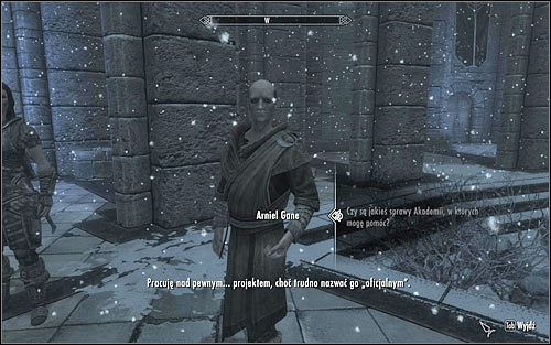 Find Arniel Gane, who's probably at the main square of the College of Winterhold - Arniels Endeavor - p. 1 - College of Winterhold quests - The Elder Scrolls V: Skyrim - Game Guide and Walkthrough