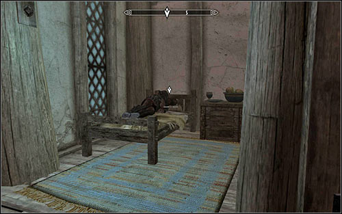 The man should spend a few hours in the main inn chamber, but sooner or later he will go to the guest room and lay down to sleep (screen above) - Breaching Security - The Dark Brotherhood quests - The Elder Scrolls V: Skyrim - Game Guide and Walkthrough