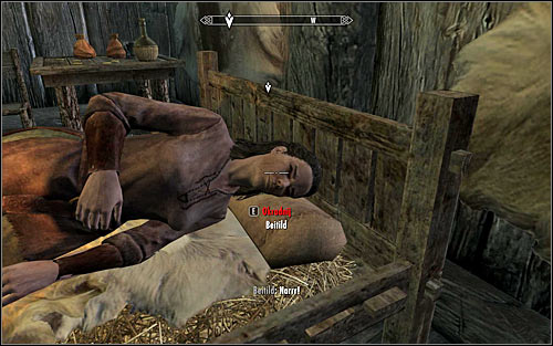 Once you get inside the hut, crouch and start sneaking towards the bed, where Beitild sleeps - Side Contract: Kill Beitild - The Dark Brotherhood quests - The Elder Scrolls V: Skyrim - Game Guide and Walkthrough