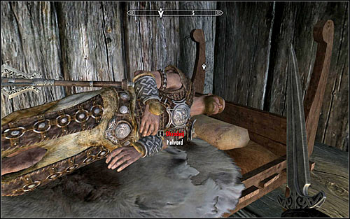 It is much better to stay in jarl's house and wait until the night, because Helvard should go to his room on the floor to get a rest - Side Contract: Kill Helvard - The Dark Brotherhood quests - The Elder Scrolls V: Skyrim - Game Guide and Walkthrough