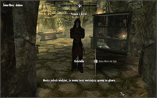 This sidequest can be obtained after completing the quest Breaching Security, during final conversation with Gabriella - Miscellaneous: Receive a reading from Olava the Feeble - The Dark Brotherhood quests - The Elder Scrolls V: Skyrim - Game Guide and Walkthrough