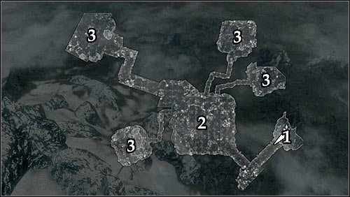 Markings on the map: 1 - Start place; 2 - Location of the first witch; 3 - Locations of the other witches - Blood's Honor - The Companions quests - The Elder Scrolls V: Skyrim - Game Guide and Walkthrough
