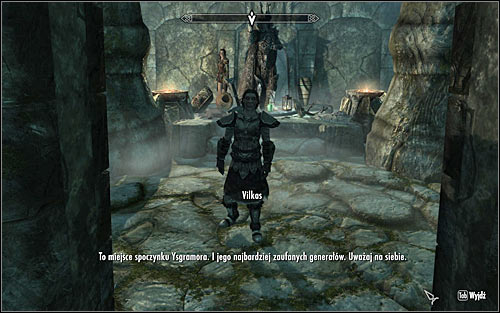 The game should automatically start a conversation with Vilkas (screen above), who will warn you against dangers awaiting you in the tomb, and tell you that he wont participate in your further actions - Glory of the Dead - p. 1 - The Companions quests - The Elder Scrolls V: Skyrim - Game Guide and Walkthrough