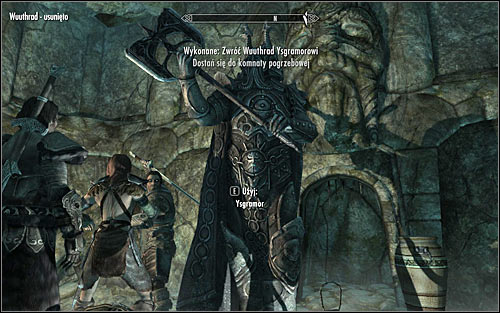 Move to the Ysgramor statue located in the central part of the chamber and press E to put Wuuthrad in its hands (screen above) - Glory of the Dead - p. 1 - The Companions quests - The Elder Scrolls V: Skyrim - Game Guide and Walkthrough