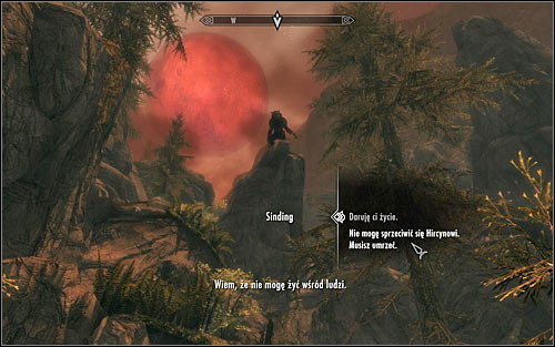 You should soon reach a place where you will note Sinding standing on a rock ledge (he has transformed into a werewolf in the meantime) - Ill Met By Moonlight - p. 2 - Daedric quests - The Elder Scrolls V: Skyrim - Game Guide and Walkthrough