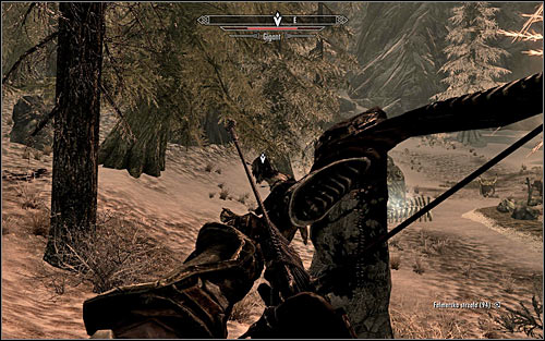 If you prefer ranged attacks, during the fight with the Giant you should use the nearby trees and other big objects to your advantage, hoping that the creature will be blocked by them - The Cursed Tribe - p. 2 - Daedric quests - The Elder Scrolls V: Skyrim - Game Guide and Walkthrough