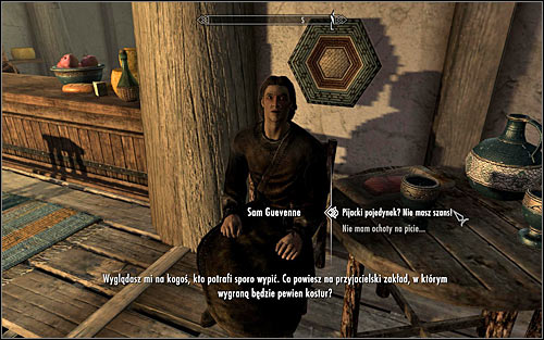 After finding Sam, speak to him to unlock Miscellaneous: Participate in a drinking contest with Sam Guevenne - A Night to Remember - p. 1 - Daedric quests - The Elder Scrolls V: Skyrim - Game Guide and Walkthrough