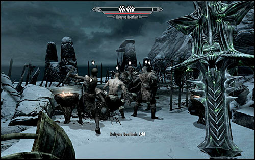 Note that the Boethiah Cultists have started attacking themselves (screen above) and in the beginning phase of the battle it would be best to leave them alone - Boethiah's Calling - p. 1 - Daedric quests - The Elder Scrolls V: Skyrim - Game Guide and Walkthrough