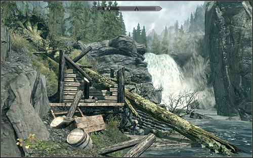 The map shows the Riften bridge and a waterfall, behind which the treasure should be - The Great Skyrim Treasure Hunt (VIII-X) - Side quests - The Elder Scrolls V: Skyrim - Game Guide and Walkthrough
