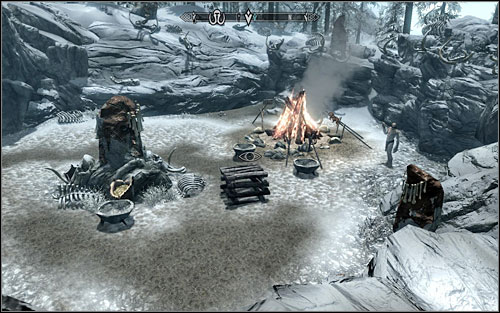 The Mammoth Tusk Powder can be found in the bowl in the middle of the camp, beside a large campfire - Repairing the Phial - Side quests - The Elder Scrolls V: Skyrim - Game Guide and Walkthrough