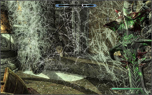 Stay where you found Alethius and use any weapon or spells to cut through the spider-webs (screen above) - The Lost Expedition - Side quests - The Elder Scrolls V: Skyrim - Game Guide and Walkthrough