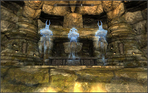 As you enter the next room, you will see three pedestal on which you have to place the amulet fragments - Forbidden Legend - p. 2 - Side quests - The Elder Scrolls V: Skyrim - Game Guide and Walkthrough
