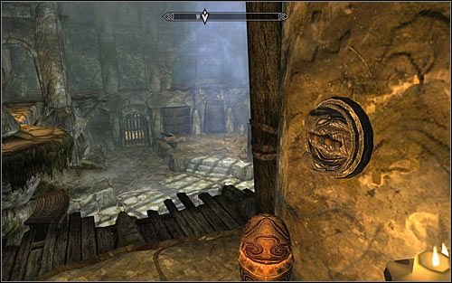 Use the stairs to get to the upper balconies and follow the only available way until you reach the handle pictured above - The Jagged Crown - p.2 - Imperial Legion Quests - The Elder Scrolls V: Skyrim - Game Guide and Walkthrough