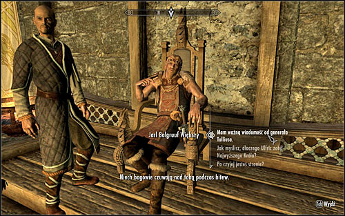 When you arrive at Dragonsreach, find Jarl Balgruuf the Great, initiate dialogue and give him the message from General Tullius (the above screen) - Message to Whiterun - Imperial Legion Quests - The Elder Scrolls V: Skyrim - Game Guide and Walkthrough