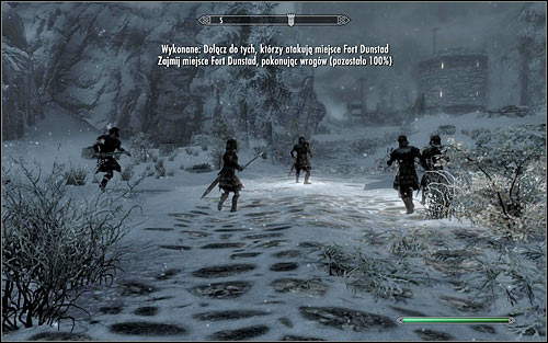When you reach the marked location, you should see Imperial Legion Soldiers who will take part in the attack (the above screen) - Battle for Fort Dunstad - Imperial Legion Quests - The Elder Scrolls V: Skyrim - Game Guide and Walkthrough