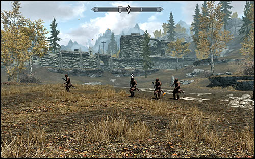 This time, you don't have to look around for the other participants of the battle, because they are waiting out in the open for you to join them (the above screen) - The Battle for Fort Greenwall - Imperial Legion Quests - The Elder Scrolls V: Skyrim - Game Guide and Walkthrough