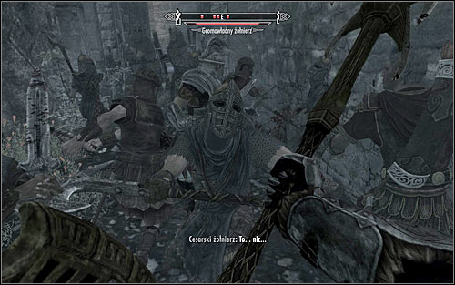If you have followed my advice, at this point you'll be forced to take care of a group of enemy soldiers gathered around the last barricade (the above screen) - Battle for Windhelm - Imperial Legion Quests - The Elder Scrolls V: Skyrim - Game Guide and Walkthrough
