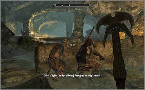 Crouching, join the other Stormcloak soldiers (the above screen), but attack the Legionnaires only when Galmar gives the command - The Jagged Crown - p.1 - Stormcloack Rebellion Quests - The Elder Scrolls V: Skyrim - Game Guide and Walkthrough