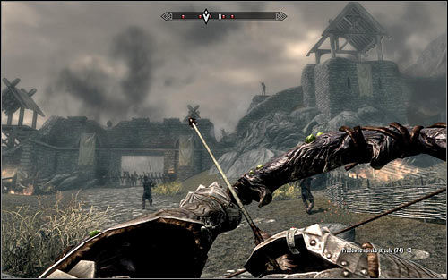 If you prefer ranged combat, I don't recommend approaching the barricade, but eliminating enemy archers from a safe distance (the above screen), counting on one of the Stormcloaks to break through the barricade - Battle for Whiterun - Stormcloack Rebellion Quests - The Elder Scrolls V: Skyrim - Game Guide and Walkthrough