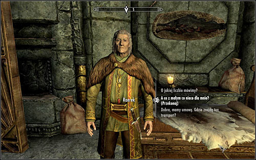 After you reveal to him that you are a member of the Stormcloak Rebellion, Raerek offers that he keeps the information of him worshipping the forbidden god in exchange for information on a shipment of silver and weapons - Compelling Tribute - p.2 - Stormcloack Rebellion Quests - The Elder Scrolls V: Skyrim - Game Guide and Walkthrough