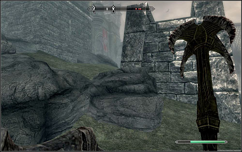 When you get past the barricade, you can decide whether you want to stay on the main road or climb the rocks to the left (the above screen) to take a shortcut - Battle for Solitude - Stormcloack Rebellion Quests - The Elder Scrolls V: Skyrim - Game Guide and Walkthrough