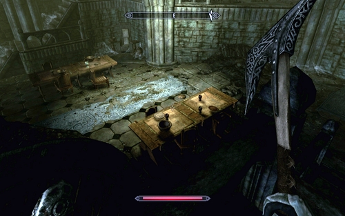 Keep heading onwards while killing the enemies you come across and eventually you will reach a second room with wooden tables - Chasing Echoes - p. 1 - Vampire Lord path - The Elder Scrolls V: Skyrim - Dawnguard - Game Guide and Walkthrough