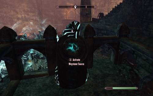 After getting inside, kill the enemies you come across and head onto the upper level where you should see a big blue barrier - Prophet - Dawnguard path - The Elder Scrolls V: Skyrim - Dawnguard - Game Guide and Walkthrough