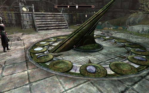 In the very middle you should note a big moondial which is missing a few crystals - Chasing Echoes - p. 1 - Dawnguard path - The Elder Scrolls V: Skyrim - Dawnguard - Game Guide and Walkthrough