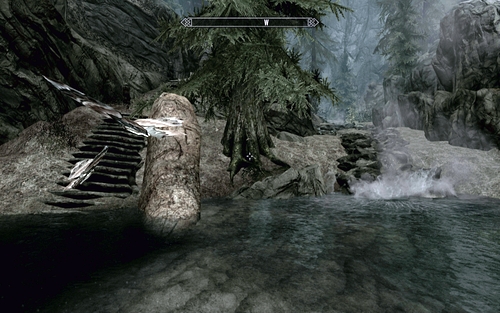 After getting to the end, climb the rocks on the left and continue along the narrow path - Unseen Visions - Dawnguard path - The Elder Scrolls V: Skyrim - Dawnguard - Game Guide and Walkthrough