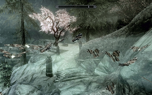 It will lead you to a tree with pink leaves - Unseen Visions - Dawnguard path - The Elder Scrolls V: Skyrim - Dawnguard - Game Guide and Walkthrough