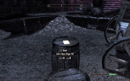 On a barrel beside his carriage you will find page 10 - Impatience of a Saint - p. 2 - Mutual side missions - The Elder Scrolls V: Skyrim - Dawnguard - Game Guide and Walkthrough
