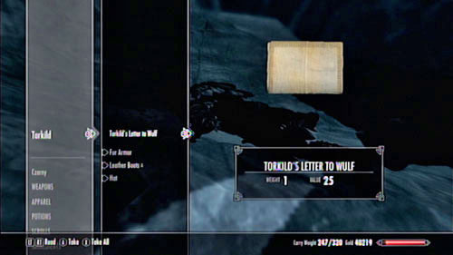 Take a look at the corpse and take the Letter to Wulf - Filial Bonds - Side missions - Skaal Village - The Elder Scrolls V: Skyrim - Dragonborn - Game Guide and Walkthrough