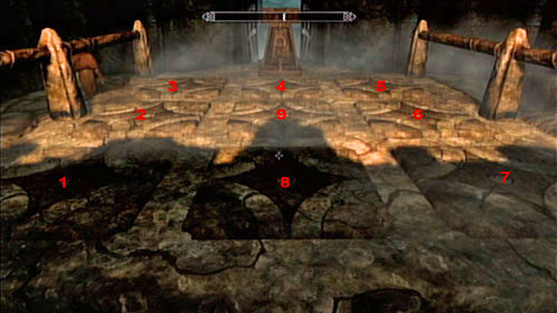 You need to go across the pressure plates in a given order marked above - Lost Legacy - Side missions - Skaal Village - The Elder Scrolls V: Skyrim - Dragonborn - Game Guide and Walkthrough