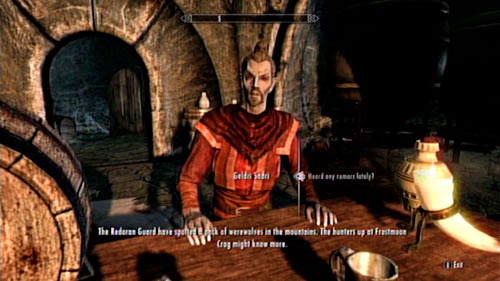 When you meet with Geldis Sadri at the Retching Netch in Raven Rock, ask him if he has heard any interesting gossip lately - Visit the hunters at Frostmoon Crag - Other missions - The Elder Scrolls V: Skyrim - Dragonborn - Game Guide and Walkthrough