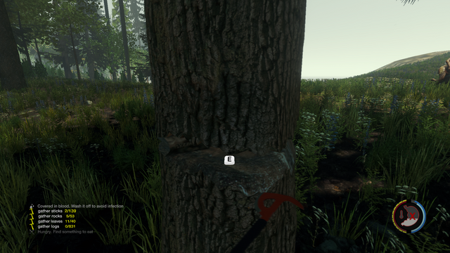 Tree felling by using an axe. - Equipment - Resources and equipment - The Forest - Game Guide and Walkthrough