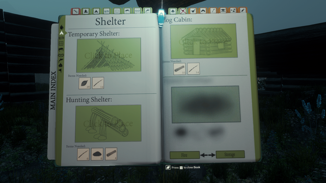 The Shelters tab. - Shelters - Construction - The Forest - Game Guide and Walkthrough