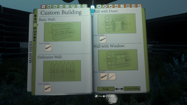 The Custom Buildings tab. - Custom Buildings - Construction - The Forest - Game Guide and Walkthrough