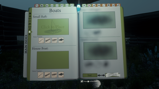 As you can see, the game will allow you to build a House Boat later in the game. - Food/Boats/Effigies - Construction - The Forest - Game Guide and Walkthrough