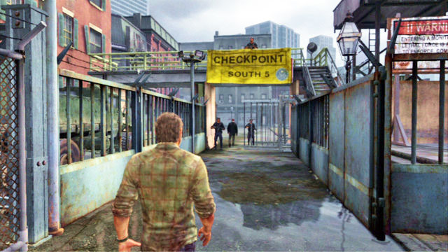 As soon as you are done eavesdropping, approach the exit guarded by soldiers and produce your ID - 20 Years Later - The Quarantine Zone - The Last of Us - Game Guide and Walkthrough