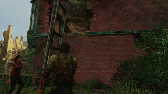 Press the triangle to pick up the ladder, and lean it against the wall, under the hole, by using the same button - Beyond the Wall (text & map) - The Quarantine Zone - The Last of Us - Game Guide and Walkthrough