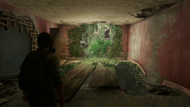 Upstairs, you will notice a big hole in the wall, which you need to take to leave the building - Beyond the Wall (text & map) - The Quarantine Zone - The Last of Us - Game Guide and Walkthrough