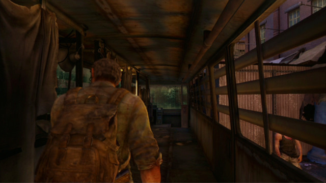 Start by turning left and keep straight ahead, until you reach the other end of the bus - The Slum (text & map) - The Quarantine Zone - The Last of Us - Game Guide and Walkthrough