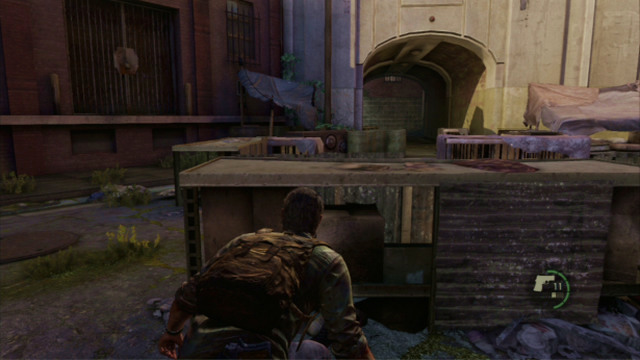 To eliminate the enemies, sneak over to the crates to the left and hide behind them to attack them from the side - The Slum (text & map) - The Quarantine Zone - The Last of Us - Game Guide and Walkthrough