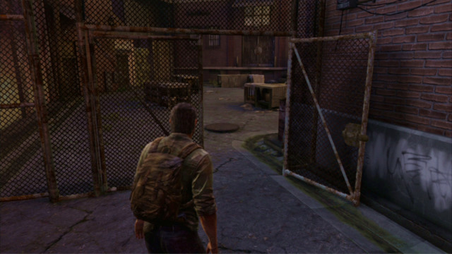 Go ahead to reach an area guarded by three guards - The Slum (text & map) - The Quarantine Zone - The Last of Us - Game Guide and Walkthrough