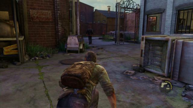 Start the hunt by attacking the bandit walking on the left - The Slum (text & map) - The Quarantine Zone - The Last of Us - Game Guide and Walkthrough