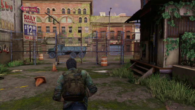 After a short cutscene, keep running ahead until you reach a high fence - The Cargo (text & map) - The Quarantine Zone - The Last of Us - Game Guide and Walkthrough