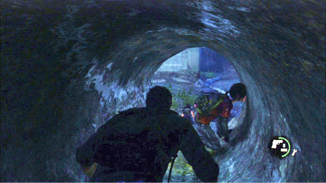 After it finishes, crouch and walk over to the other end of the tunnel - Outside - The Outskirts - The Last of Us - Game Guide and Walkthrough